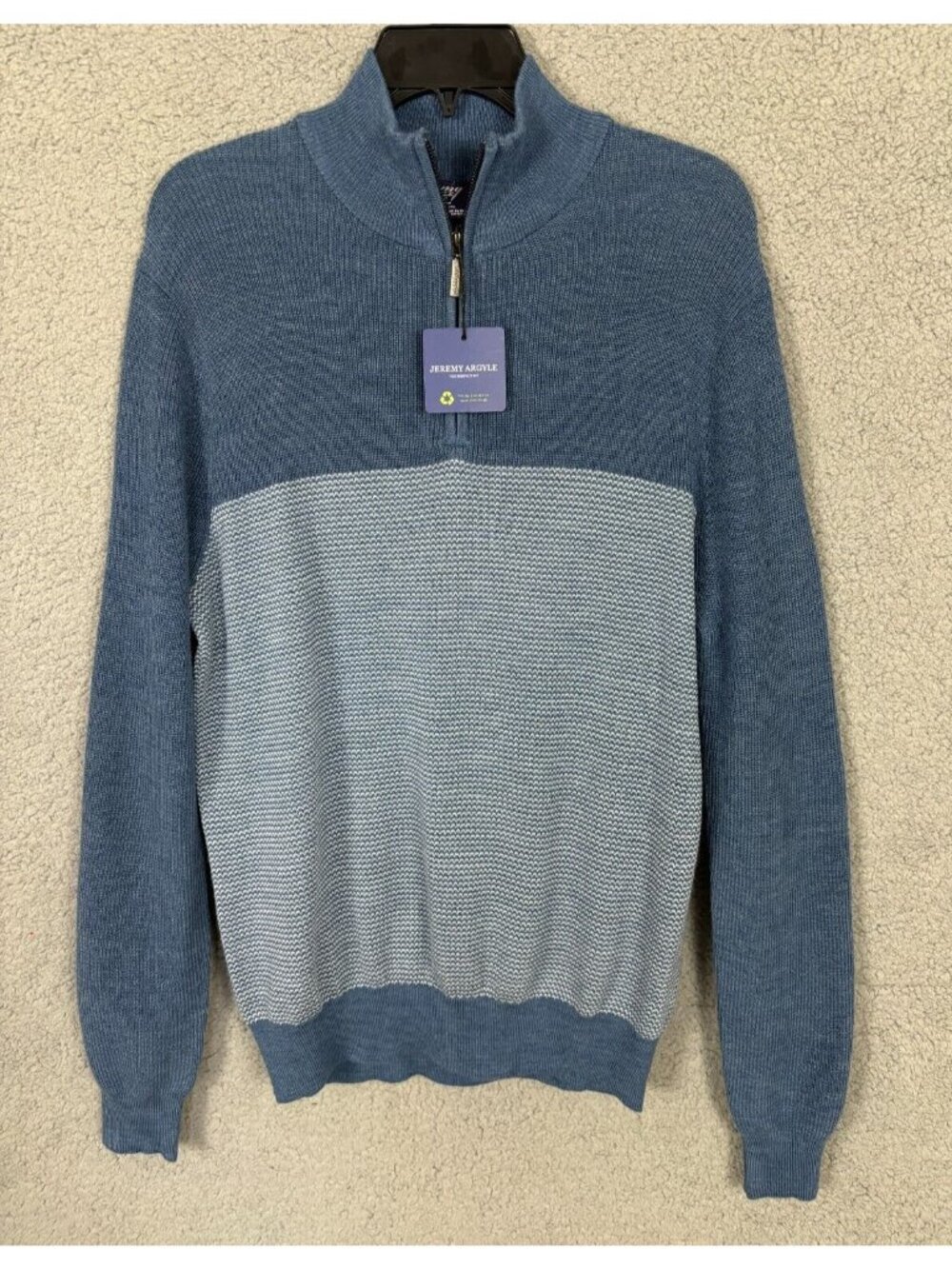 Jeremy Argyle NYC Men's Merino Wool Blended  1/4 Zip Sweater Medium Blue NWT's.